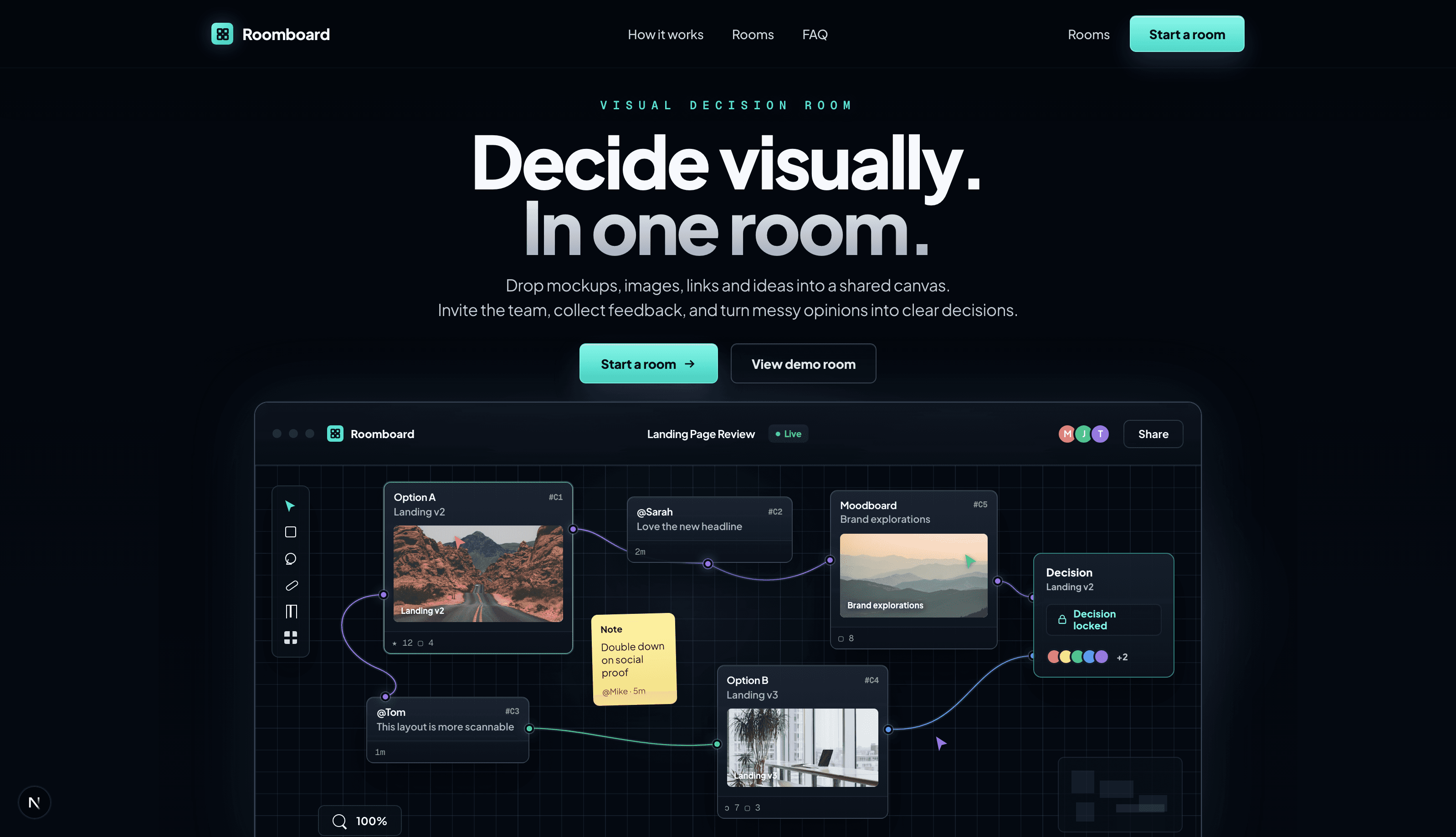 Roomboard product screenshot: landing
